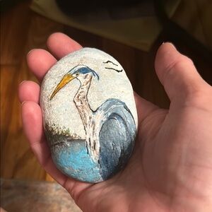 Hand-Painted Heron Stone Sculpture